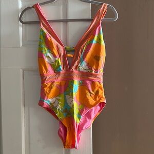 Trina Turk Pink and Orange Floral One Piece Swimsuit